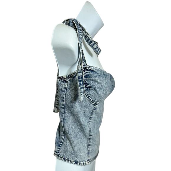 etophe studios Denim Stone Wash Bustier Top Sz Small Cowboy/Western Core Corset - Picture 7 of 8
